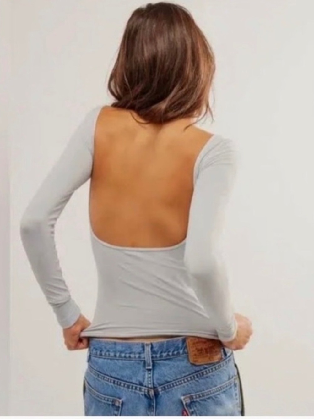 NWOT Intimately FP Low Back Seamless Long Sleeve Spandex Light Gray XS